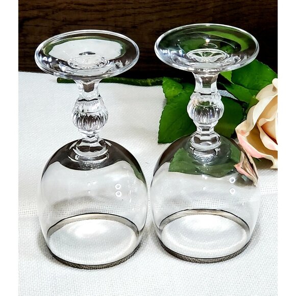 2 Bold Silver Trim Crystal Cordial Liquor Glasses 4.7" ribbed ball sculpted stem - Picture 6 of 10